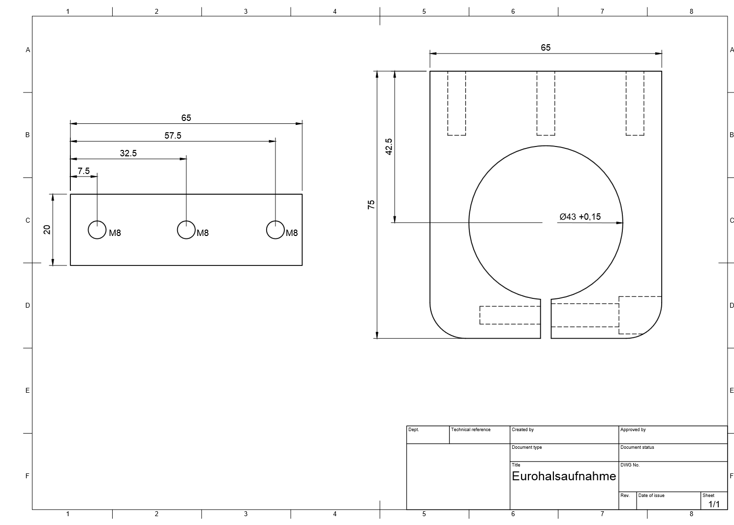 Spindelhalter 43mm Eurohals M8