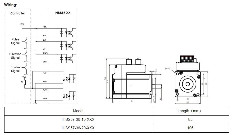 Integrierte Closed Loop schrittmotor 36VDC JMC iHSS57-36-20